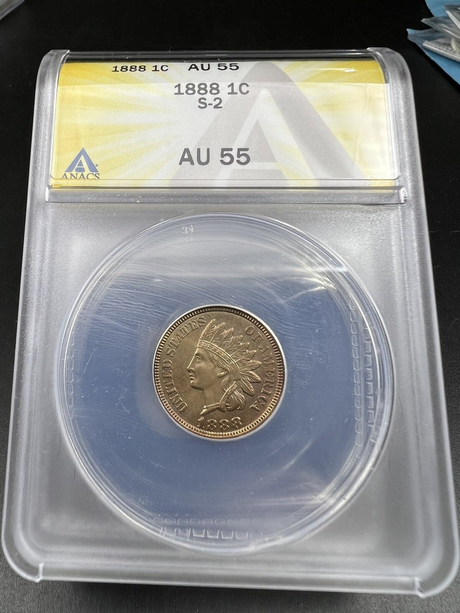 1888 P Indian Head Cent Coin ANACS AU55 S-2 Snow 2 Variety FS-302