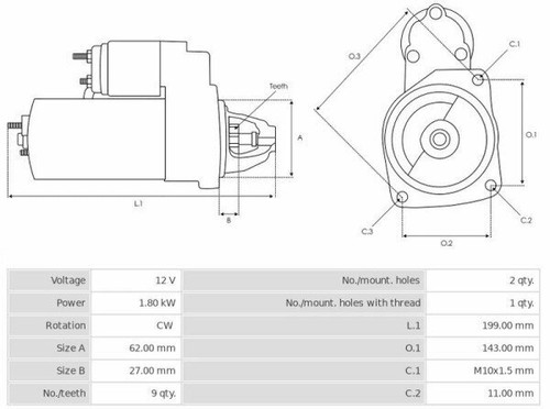Starter 12V/1.8Kw 9t CW JAGUAR XF I 5.0 428000-5320 - Picture 5 of 5