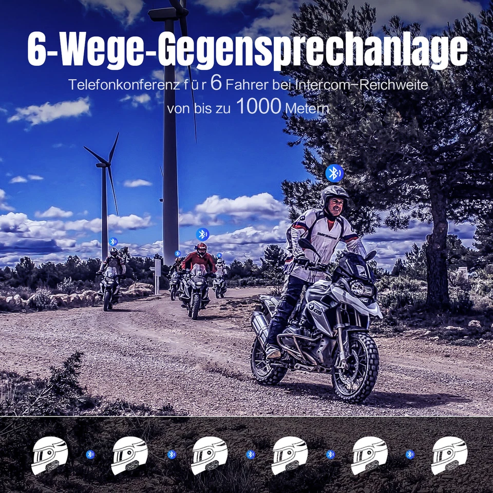 1200m FX6 Motorrad Intercom Gegensprechanlage Bluetooth V5.4 Headset Interphone - Bild 2 von 4