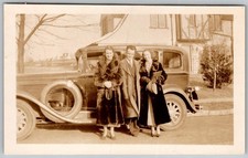 Vtg B&W Snapshot Fur Coats By Classic Car Group 1930s