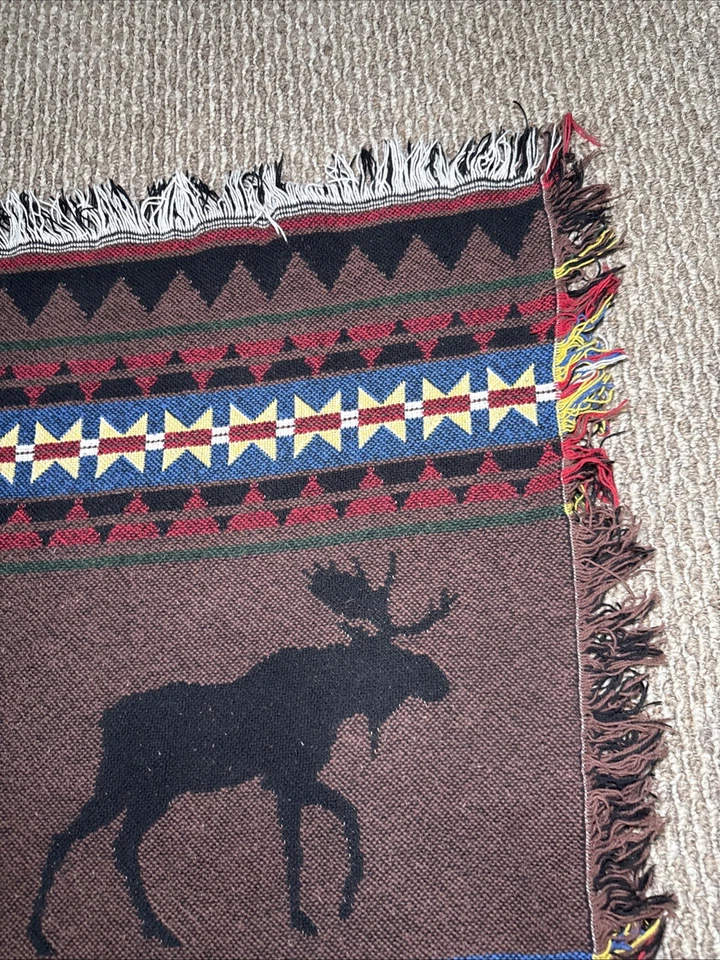 Rustic Log Cabin Moose, Wolf, Bear Tapestry Blanket 67”x 45” - Image 3 of 4