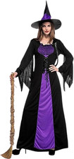 Women's Wicked Witch Costume Dress with Hat for Halloween Cosplay Fancy Dress