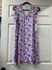 Lulu B M Colorful Shapes Dress With Ruffle Hem Upf50