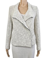 IRO Ivory Miraspe Fringe Tweed Asymmetric Wrap Jacket 38 /6 US