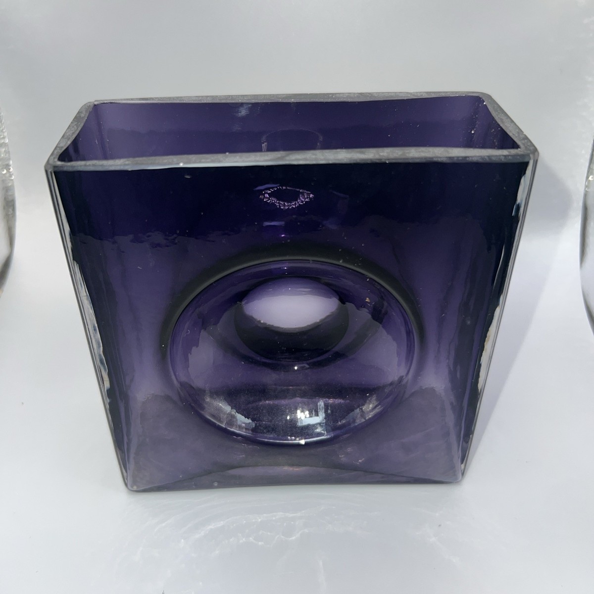 Christian Tortu Purple Diabolo Square Glass Vase Signed MidCentury