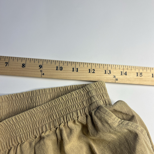 Yellow Beige Baggy Wide Leg Parachute Capri Pant Women Medium Cotton Pockets - Picture 8 of 11