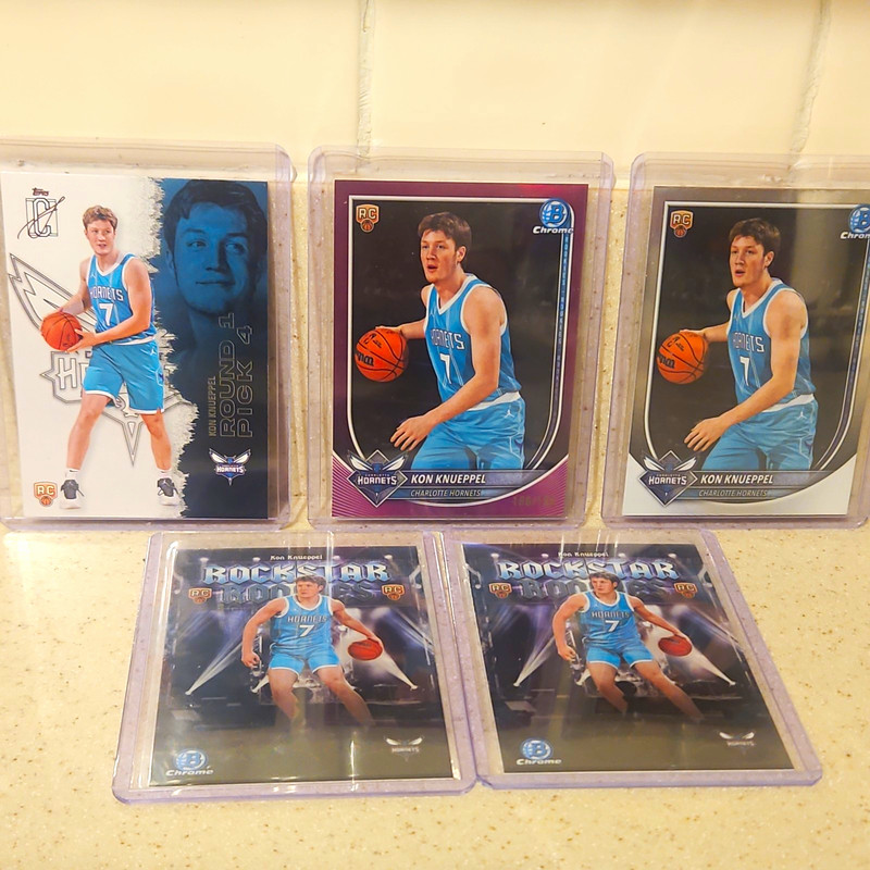 Topps Kon Knueppel Charlotte Hornets RC Serial #’d 5-Card Lot Bowman Chrome