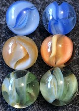 Lot Of 6 Vitro Agate Hybrid Cat  s Eye Marbles 5/8  NM  To Mint Blue Orange Grn