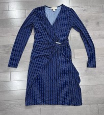 Michael Kors Wrap Midi Dress, Blue Black Geometric Print, Size XS NWOT