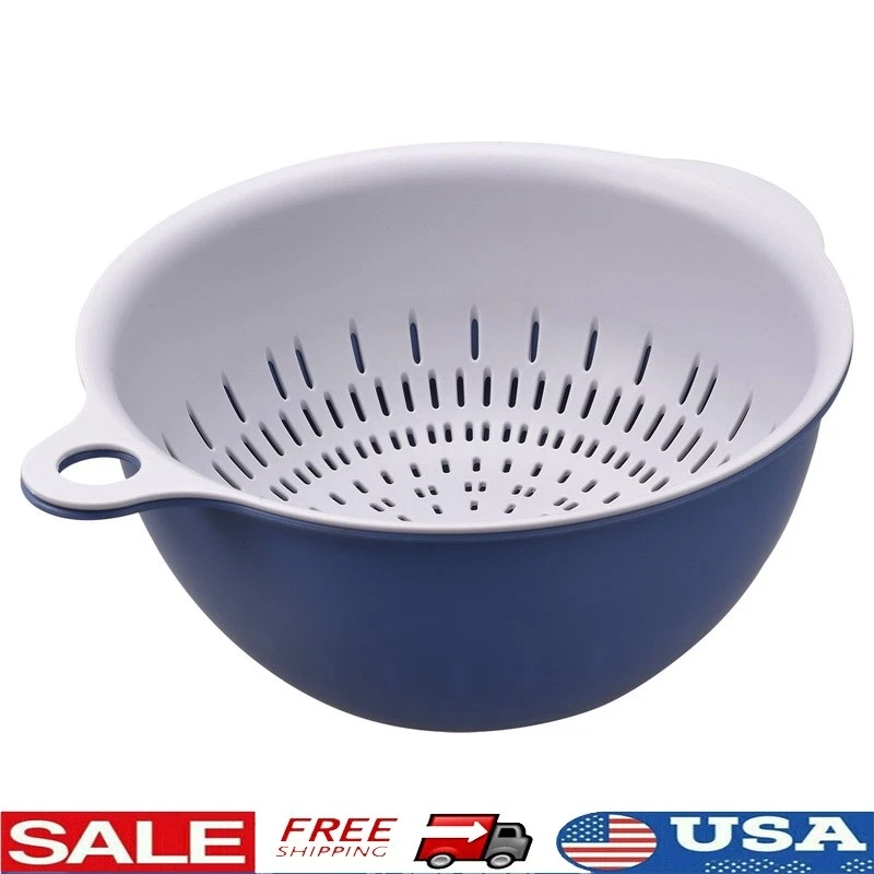 Double Layer Colander Strainer Basket Draining Fruits Vegetables Kitchen Tool US