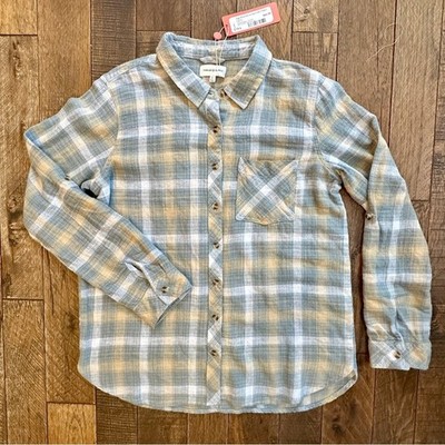 Thread & Supply Soft Flannel Plaid Button-Up Shirt Womens Size L