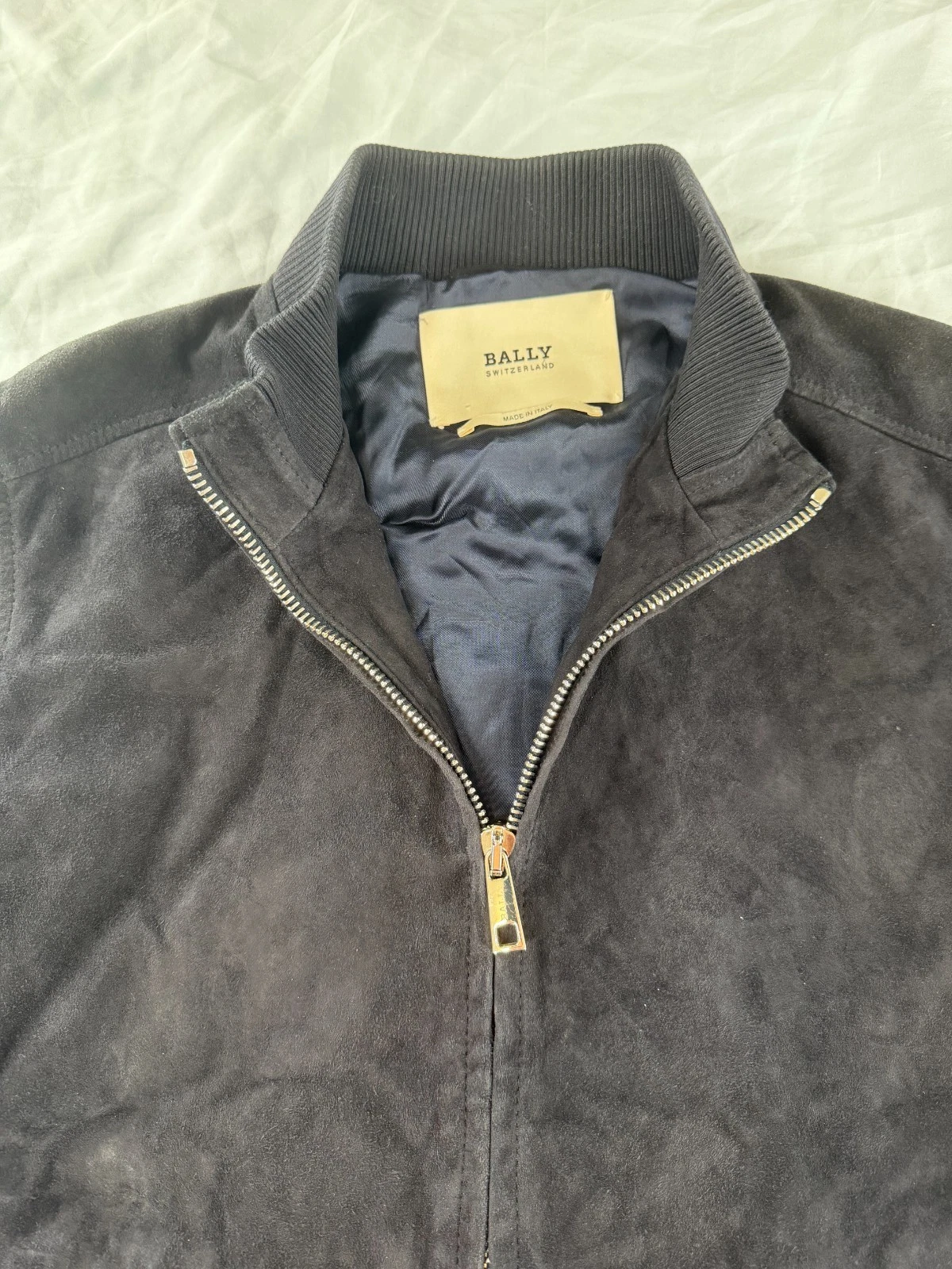 Bally Men's Navy Goat Suede Bomber Jacket IT 50 US 40 Made in Italy AS IS - product detail image 3