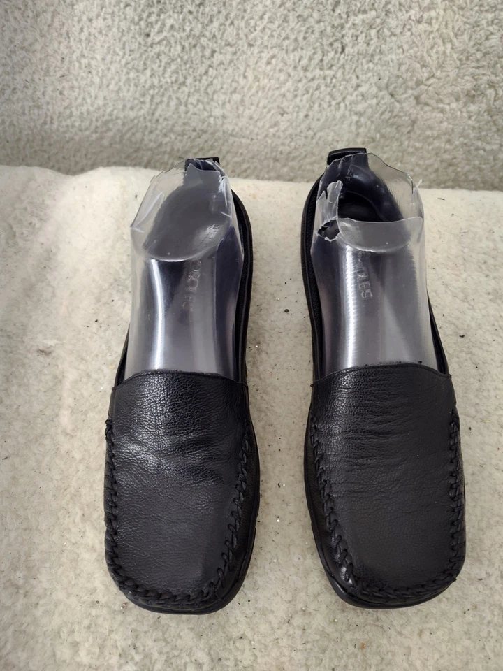 Mocassim feminino aerossóis 6M couro preto conforto chinelo sapatos baixos - Imagem 4 de 4