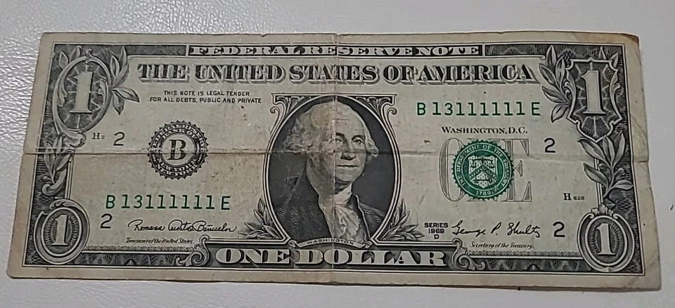 B 13111111 Binary Note 1969 Near Trailing All 1's + 1-3 Fancy $1 Dollar Bill ⬇️ - Image 2 of 4