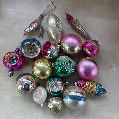 Vintage Lot 17 Quecksilber Glas Einzug Träne Vogel Weihnachtsschmuck Ornament
