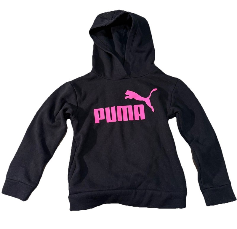 Girl's Black Pink Puma Sweatshirt Hoodie Extra Small 5/6 Must Have Pockets