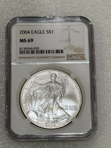 2004 Silver Eagle  NGC MS 69 Brown Label ~ PRISTINE ~ NO SPOTS (039)