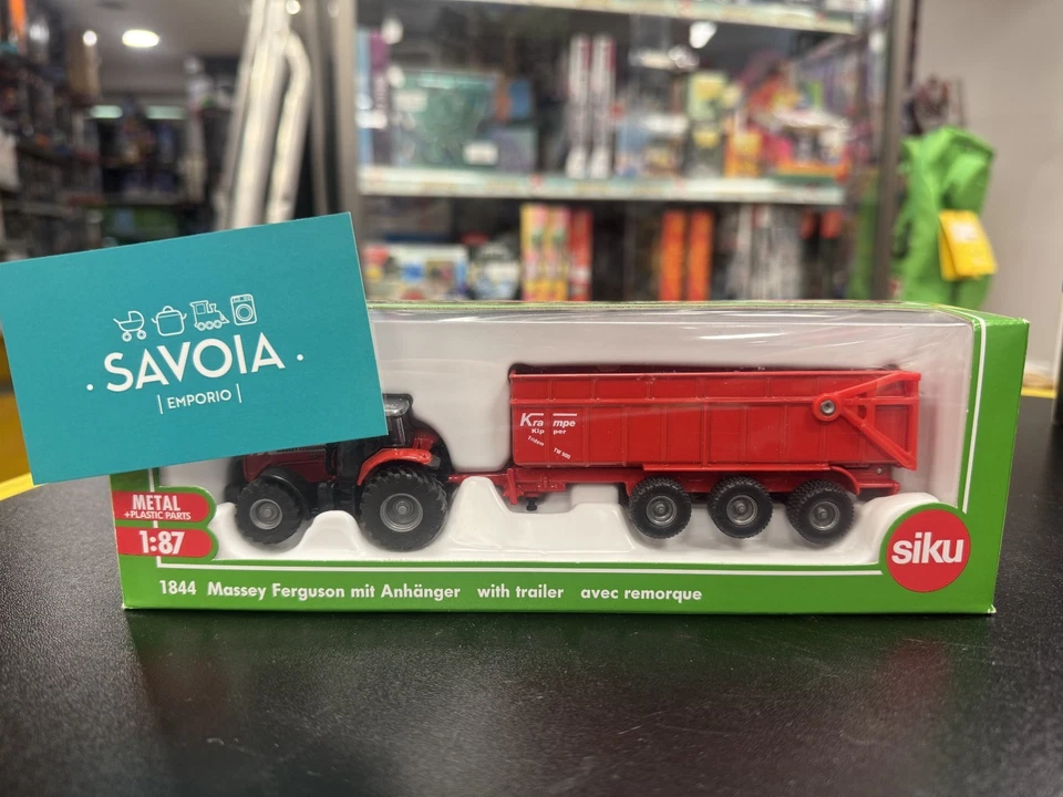 SIKU 1844 - modellino 1:87 - TRATTORE MASSEY FERGUSON CON RIMORCHIO - NUOVO - Immagine 2 di 4