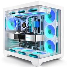 White PC Case, ATX Gaming Case with 7 PWM ARGB Fans