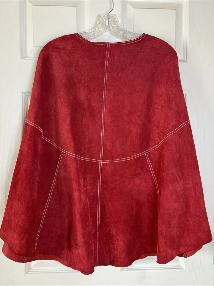 Capa Boho Occidental Margaret Godfrey de Cuero Genuino Gamuza Roja De Colección Talla XL Foto 4 de 4