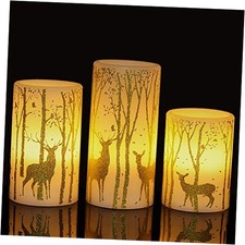 Gold Deer Flameless Candles with 6H Timer, Set of 3 Real Wax LED Decals-Deer