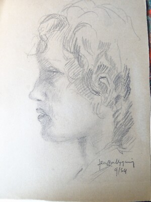 BEAUTIFUL ORIGINAL DRAWING PENCIL XX° PORTRAIT YOUNG MAN PROFILE ACADEMIC STUDY