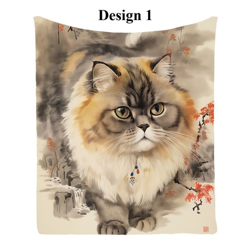Cute Persian Cat Flower Comfy Flannel Bedspread Sofa Throw Blanket Holiday Gift - Picture 12 of 19