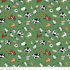 Farm Livin' Animal Toss Green C15181  100% Cotton Fabric by the half yd
