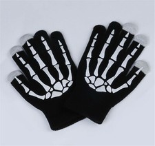 Halloween Ghost Black Bike Touch Screen Skull Skeleton Bone Knit Mitten Gloves
