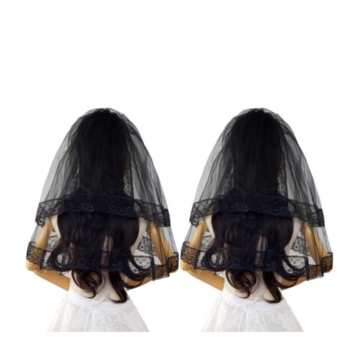Wedding Cathedral Veil Cosplay Black Headwear Black Lace Veil