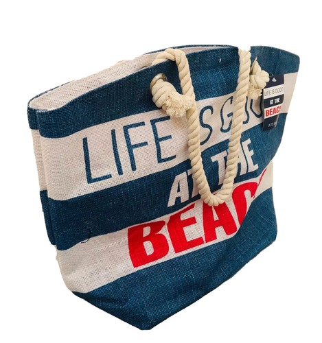 JUTE BAG LIFE iS GOOD AT THE BEACH BAG. HOLIDAY SUMMER TIME OR EVERYDAY USES - Picture 2 of 5