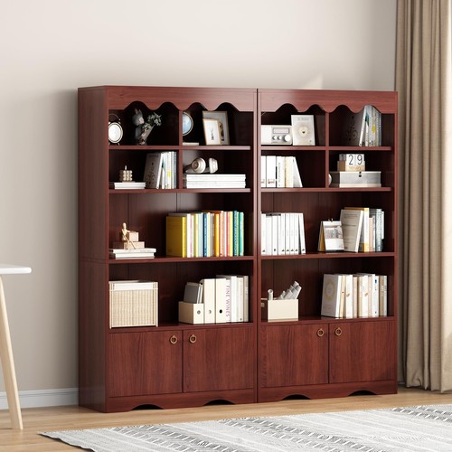 Bookshelf with Doors Cabinet Open Display Rack Storage Shelf MDF Bookcase White - Picture 14 of 27