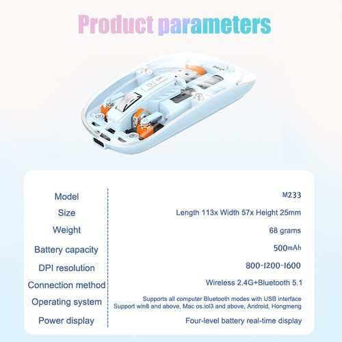 M233Transparent Magnetic Mouse Triple Mode 2.4G Bluetooth Compatible Wireless_wf - Photo 5/24
