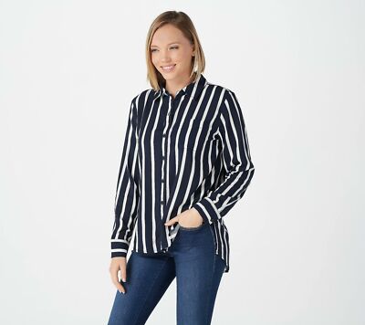 Rachel Hollis Ltd. Striped Button Front Shirt Navy Plus 18
