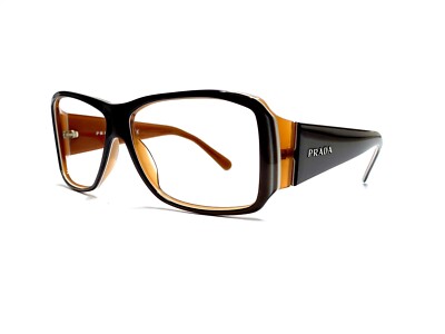 Prada Brown Amber Oversized Rectangular Glasses Italy SPR09G 4BX