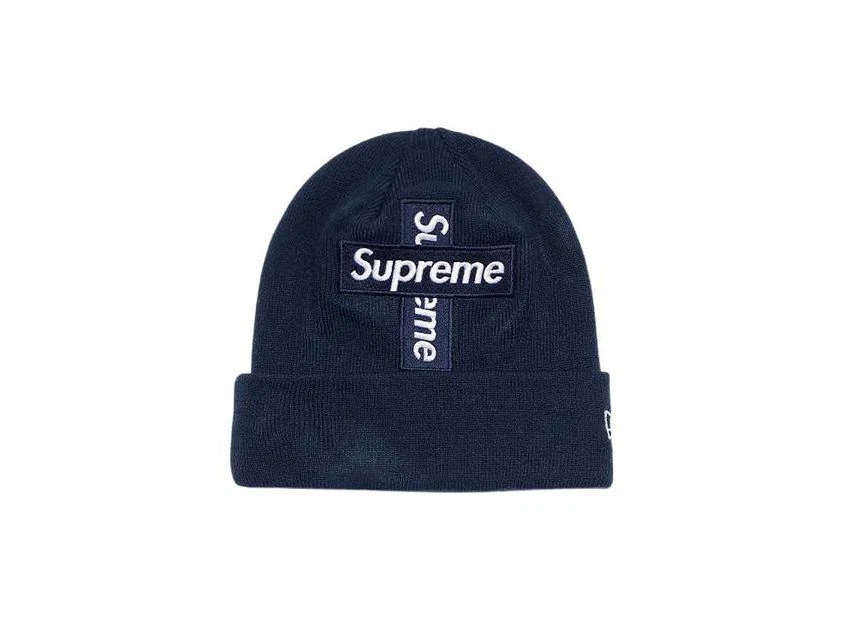 Bonnet bleu marine avec logo boîte croisée Supreme New Era