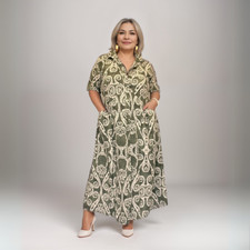 ROCKTHOSECURVES WOMENS GREEN LONG SHIRT DRESS WITH POCKETS PLUS SIZE