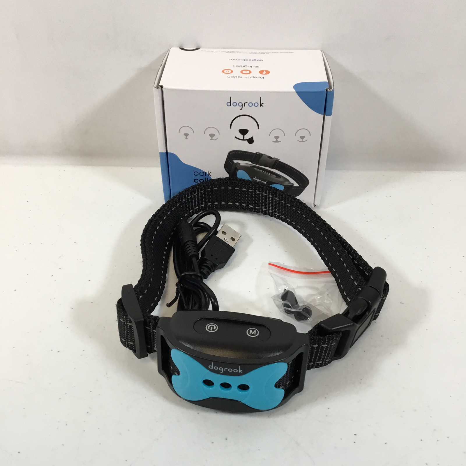 Dogrook Blue Black No Shock Rechargeable Dual Vibration Dog Bark Collar