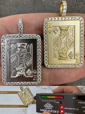 Moissanite Lucky King Of Diamonds 925 Silver/Gold Plated Iced Poker Card Pendant