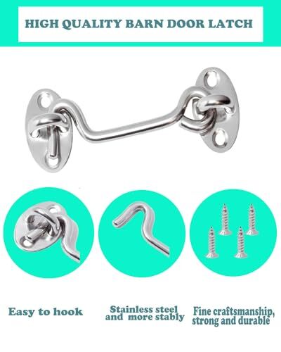 Barn Door Lock 10-Pack - 4 Inch Stainless Steel Gate Latches, Hooks And Eye Latches