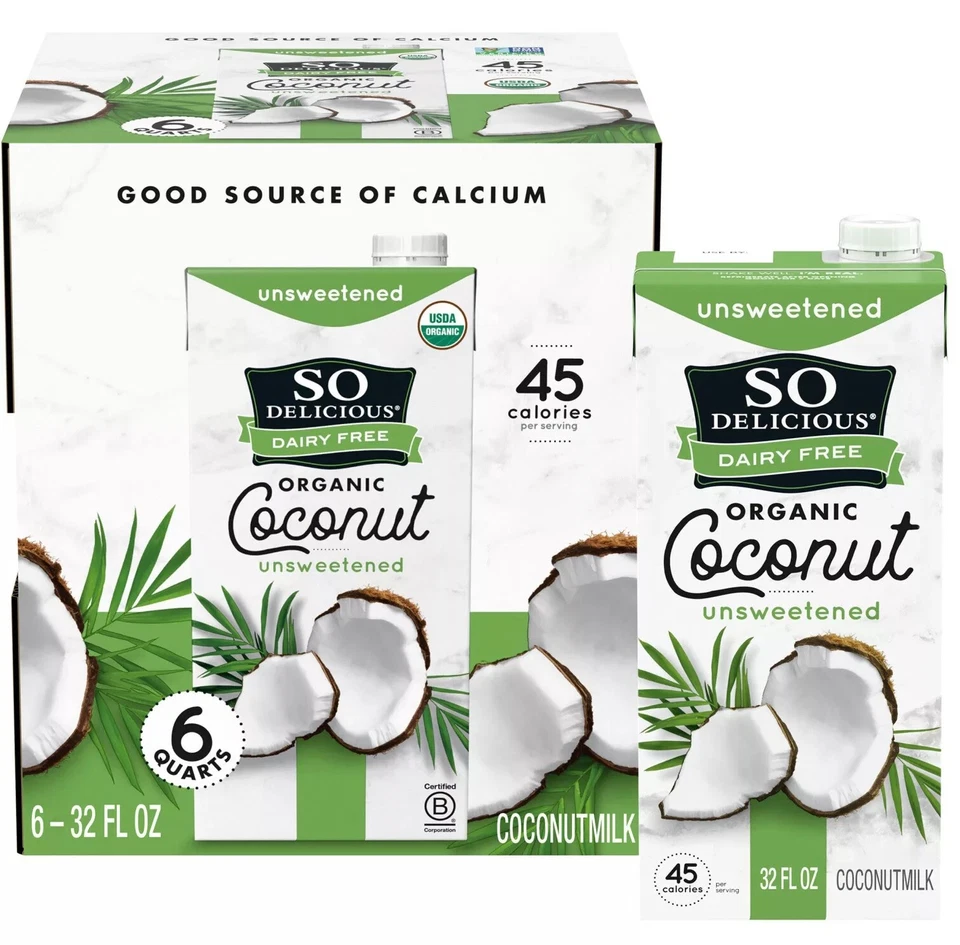 Leche de coco orgánica sin lácteos So Delicious, sin azúcar, 32 onzas (paquete de 6) Foto 4 de 4