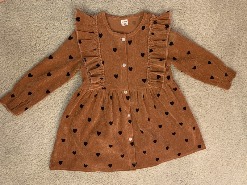 Brown Corduroy Dress Ruffles and Hearts Little Girls Size 5Y 