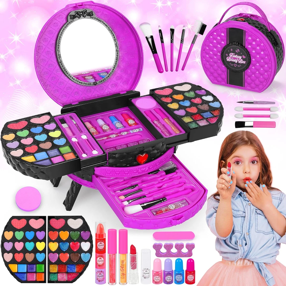 Kids Makeup Kit for Girls, Washable Makeup Set for Girl, Real Play Makeup Toys