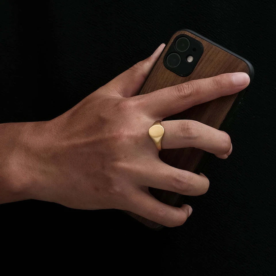 Matte Signet Men's Gold Ring, 925 Sterling Silver, Signet Men's Ring For Gift - Image 4 of 4