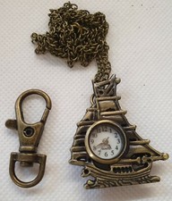 Bronze Vintage Style Sailing Ship Boat Pocket Watch Necklace Keyring Gift Idea