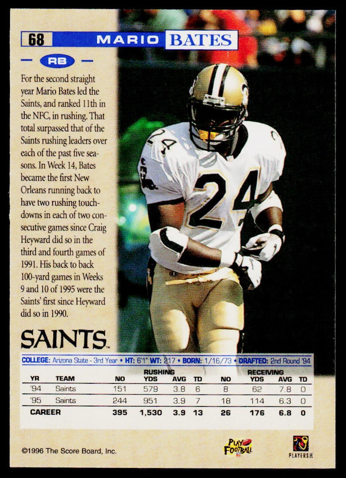 1996 Pro Line #68 Mario Bates - Image 2 of 2