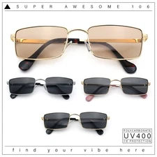 Minimal Narrow Rectangle Metal Rim Dad Fashion Sunglasses