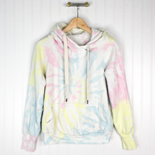 Nsf Womens Hoodie Sweatshirt Multicolor Pullover Tie Dye Long Sleeve Pockets S