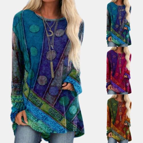 Plus Size T Shirt with Ethnic Style and Vibrant Colors in Vintage Boho Style - Afbeelding 1 van 8