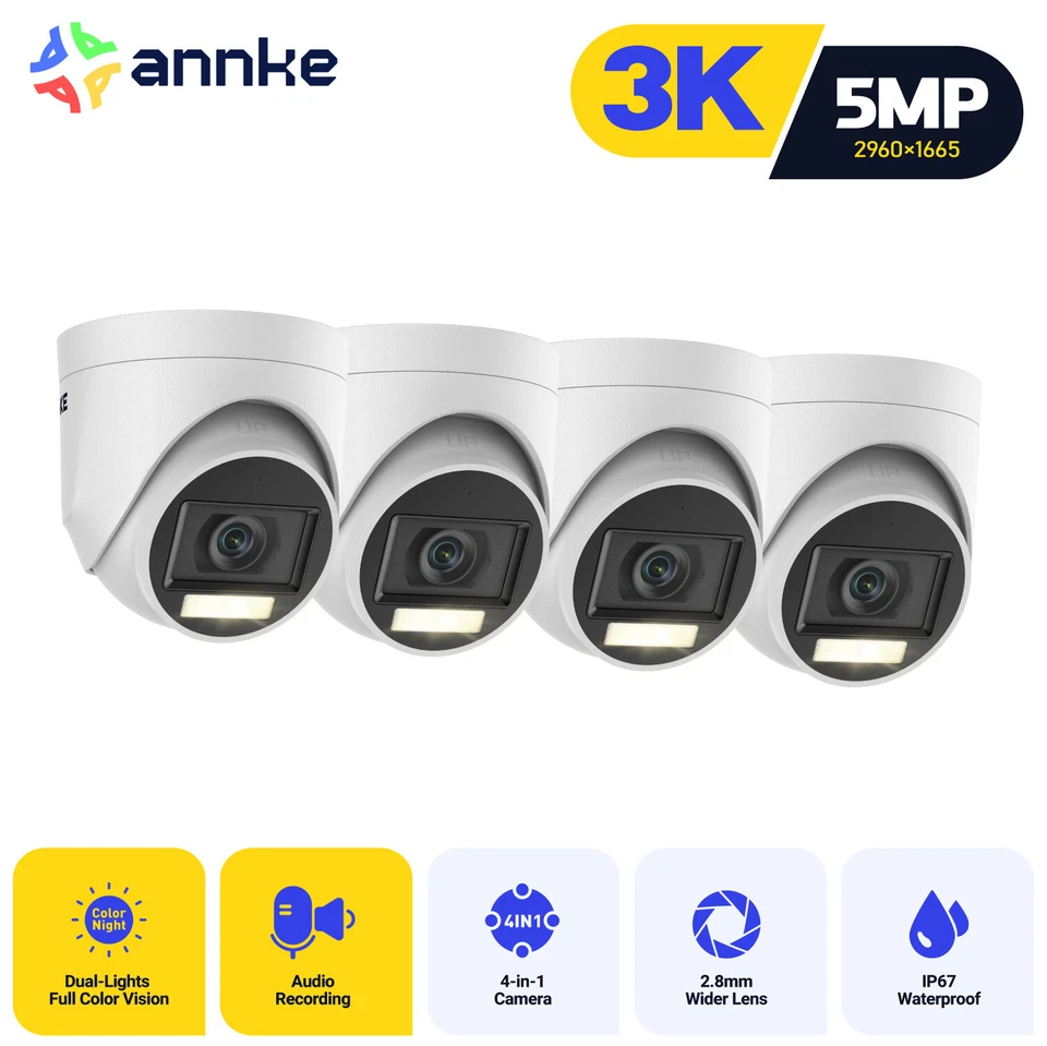 ANNKE 4x 5MP Cámara de Seguridad CCTV Exterior AI Color Visión Nocturna Grabación de Audio Foto 2 de 4